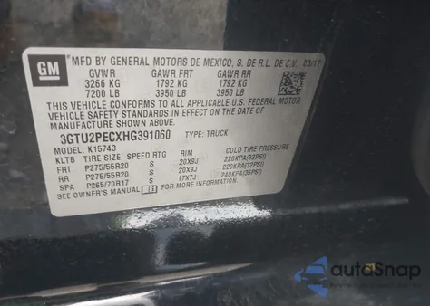 2017 GMC Sierra 1500 Denali z USA, uszkodzony, nr VIN 3GTU2PECXHG391060